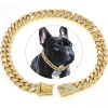 Dog Chain Crystal Artificial Diamondoid Dog Collar Walking Metal Chain Collar With Secure Buckle - Golden - M