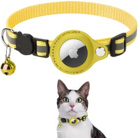 Reflective AirTag Dog Collar;  Padded Apple Air Tag Dog Collar;  Heavy Duty Dog Collar - Yellow