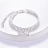 Necklace Cat Dog Three Row Rhinestone Zircon Bone Ornament Pet Collar - Silver - S