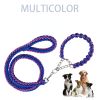 Eight-strand nylon braided dog collar leash dog chain impact blasting chain pet leash - Blue and black - M