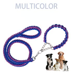 Eight-strand nylon braided dog collar leash dog chain impact blasting chain pet leash - blue - XL