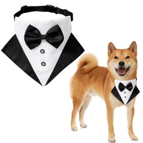 wedding suit dog collar pet saliva towel dog wedding triangle scarf - Black and white triangular scarf collar suit - M