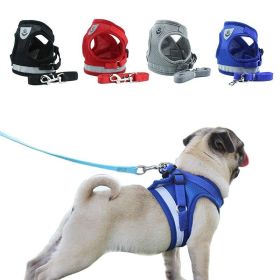 Summer Strap-style Dog Leash Adjustable Reflective Vest Walking Lead for Puppy Polyester Mesh Harness Small Dog Collars - blue - M