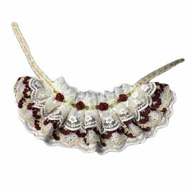 Handmade Retro Lace Collars Dog Necklace Cat Neckerchief Wine Red Rose 8.2-11.2" - Default