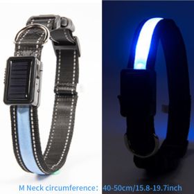 Solar And USB Rechargeable Light Up Pet Collar Waterproof LED Dog & Cat Collars For Night Walking - Blue - M