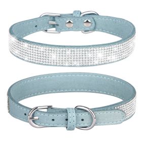 Pet Collar Shiny Artificial Rhinestone Dog Collar For Puppy And Cat; Microfiber Cat Collar - Light Blue - M