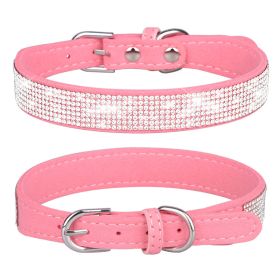 Pet Collar Shiny Artificial Rhinestone Dog Collar For Puppy And Cat; Microfiber Cat Collar - Pink - XS