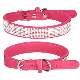 Pet Collar Shiny Artificial Rhinestone Dog Collar For Puppy And Cat; Microfiber Cat Collar - Rose Red - M