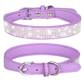 Pet Collar Shiny Artificial Rhinestone Dog Collar For Puppy And Cat; Microfiber Cat Collar - Light Purple - M