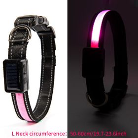 Solar And USB Rechargeable Light Up Pet Collar Waterproof LED Dog & Cat Collars For Night Walking - Pink - L