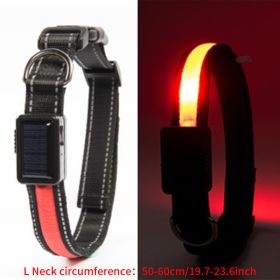 Solar And USB Rechargeable Light Up Pet Collar Waterproof LED Dog & Cat Collars For Night Walking - Red - L