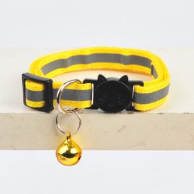 Pet Collar For Dog & Cat; Reflective Cat Collar With Bell; Dog Collar With Cartoon Cat Head - Reflective Yellow