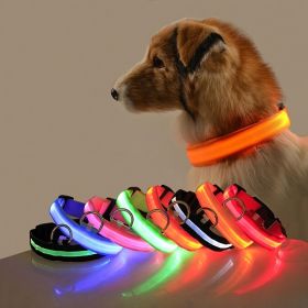 Glow-In-The-Dark Pet Collar For Dog & Cat; LED Dog Collar For Night Walking; USB charging - Orange - XS