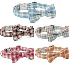 Plaid Dog Collar with Bow Pet Gift Adjustable Soft and Comfy Bowtie Collars for Small Medium Large Dogs - Style 2 - M 2.5x50cm