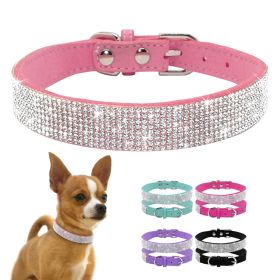 Dog Collar Crystal Glitter Rhinestone Pet Collars Zinc Alloy Buckle Collar For Small Medium Dogs Cats Chihuahua Pug Dog Collar - Black - XS