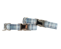 Adjustable Collar - Quick Release Metal Alloy - Blue Plaid - Large - Blue Plaid