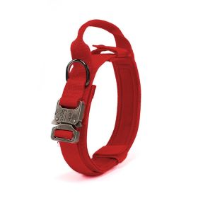 Tactical Dog Collar Military Dog Collar Adjustable Nylon Dog Collar Heavy Duty Metal Buckle with Handle for Dog Training - Red - XL