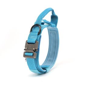 Tactical Dog Collar Military Dog Collar Adjustable Nylon Dog Collar Heavy Duty Metal Buckle with Handle for Dog Training - Blue - XL