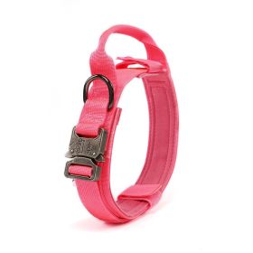 Tactical Dog Collar Military Dog Collar Adjustable Nylon Dog Collar Heavy Duty Metal Buckle with Handle for Dog Training - Pink - L