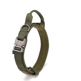 Tactical Dog Collar Military Dog Collar Adjustable Nylon Dog Collar Heavy Duty Metal Buckle with Handle for Dog Training - Green - M