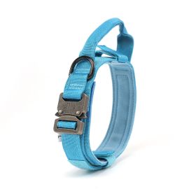 Tactical Dog Collar Military Dog Collar Adjustable Nylon Dog Collar Heavy Duty Metal Buckle with Handle for Dog Training - Blue - M