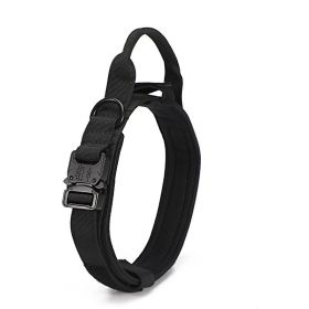 Tactical Dog Collar Military Dog Collar Adjustable Nylon Dog Collar Heavy Duty Metal Buckle with Handle for Dog Training - Black - L