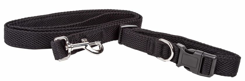 Pet Life 'Aero Mesh' 2-In-1 Dual Sided Comfortable And Breathable Adjustable Mesh Dog Leash-Collar - Black - Large