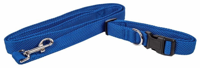 Pet Life 'Aero Mesh' 2-In-1 Dual Sided Comfortable And Breathable Adjustable Mesh Dog Leash-Collar - Blue - Medium