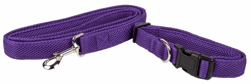 Pet Life 'Aero Mesh' 2-In-1 Dual Sided Comfortable And Breathable Adjustable Mesh Dog Leash-Collar - Purple - Small