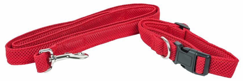 Pet Life 'Aero Mesh' 2-In-1 Dual Sided Comfortable And Breathable Adjustable Mesh Dog Leash-Collar - Red - Small