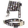 Touchdog 'Caliber' Designer Embroidered Fashion Pet Dog Leash And Collar Combination - Black Pattern - Small