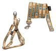 Touchdog 'Caliber' Designer Embroidered Fashion Pet Dog Leash And Harness Combination - Brown Pattern - Small