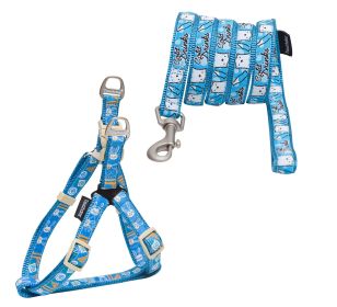 Touchdog 'Caliber' Designer Embroidered Fashion Pet Dog Leash And Harness Combination - Blue Pattern - Medium