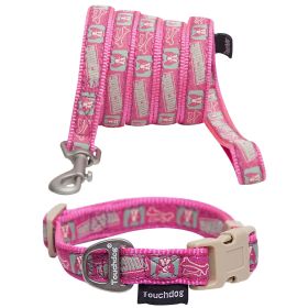 Touchdog 'Caliber' Designer Embroidered Fashion Pet Dog Leash And Collar Combination - Pink Pattern - Medium