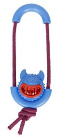 Pet Life Sling-Away Treat Dispensing Launcher With Natural Jute, Squeak Rubberized Dog Toy - Blue