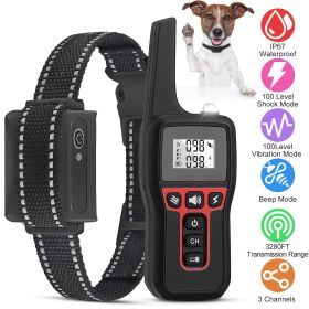 3280FT Dog Training Collar IP67 Waterproof Pet Beep Vibration Electric Shock Collar - Black