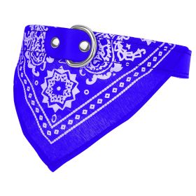 Adjustable Bandana Leather Pet Collar Triangle Scarf - Blue - L