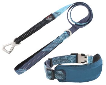 Pet Life 'Geo-prene' 2-in-1 Shock Absorbing Neoprene Padded Reflective Dog Leash and Collar - Blue - Large