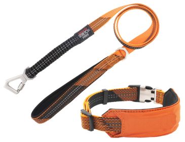 Pet Life 'Geo-prene' 2-in-1 Shock Absorbing Neoprene Padded Reflective Dog Leash and Collar - Orange - Large