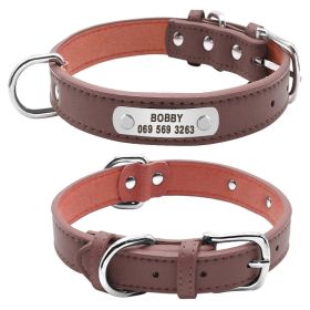 PU Leather Dog Collar Durable Padded Personalized Pet ID Collars Customized for Small Medium Large Dogs Cat Red Black Brown - Brown - XL