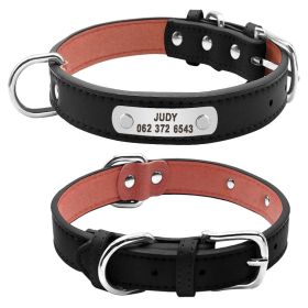 PU Leather Dog Collar Durable Padded Personalized Pet ID Collars Customized for Small Medium Large Dogs Cat Red Black Brown - Black - L