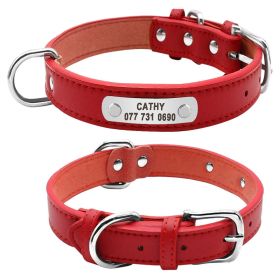 PU Leather Dog Collar Durable Padded Personalized Pet ID Collars Customized for Small Medium Large Dogs Cat Red Black Brown - Red - XL