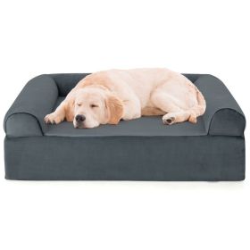 Orthopedic Dog Bed Memory Foam Pet Bed with Headrest for Large Dogs - Gray