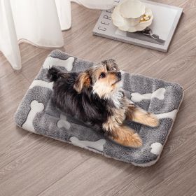 Dog Bed Mat Comfortable Flannel Dog Crate Pad Reversible Cushion Carpet Machine Washable Pet Bed Liner with Bone Patterns  - M