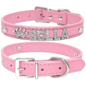 Bling Rhinestone Puppy Dog Collars Personalized Small Dogs Chihuahua - M - Pink