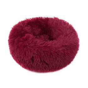 Small Large Pet Dog Puppy Cat Calming Bed Cozy Warm Plush Sleeping Mat Kennel, Round - 23in - Wine Red