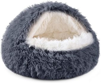 Cat Bed Round Soft Plush Burrowing Cave Hooded Cat Bed Donut for Dogs & Cats, Faux Fur Cuddler Round Comfortable Self Warming pet Bed, Machine Washabl