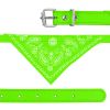 Adjustable Bandana Leather Pet Collar Triangle Scarf - Green - S