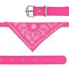 Adjustable Bandana Leather Pet Collar Triangle Scarf - Pink - S