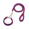 Eight-strand nylon braided dog collar leash dog chain impact blasting chain pet leash - Red and blue - L